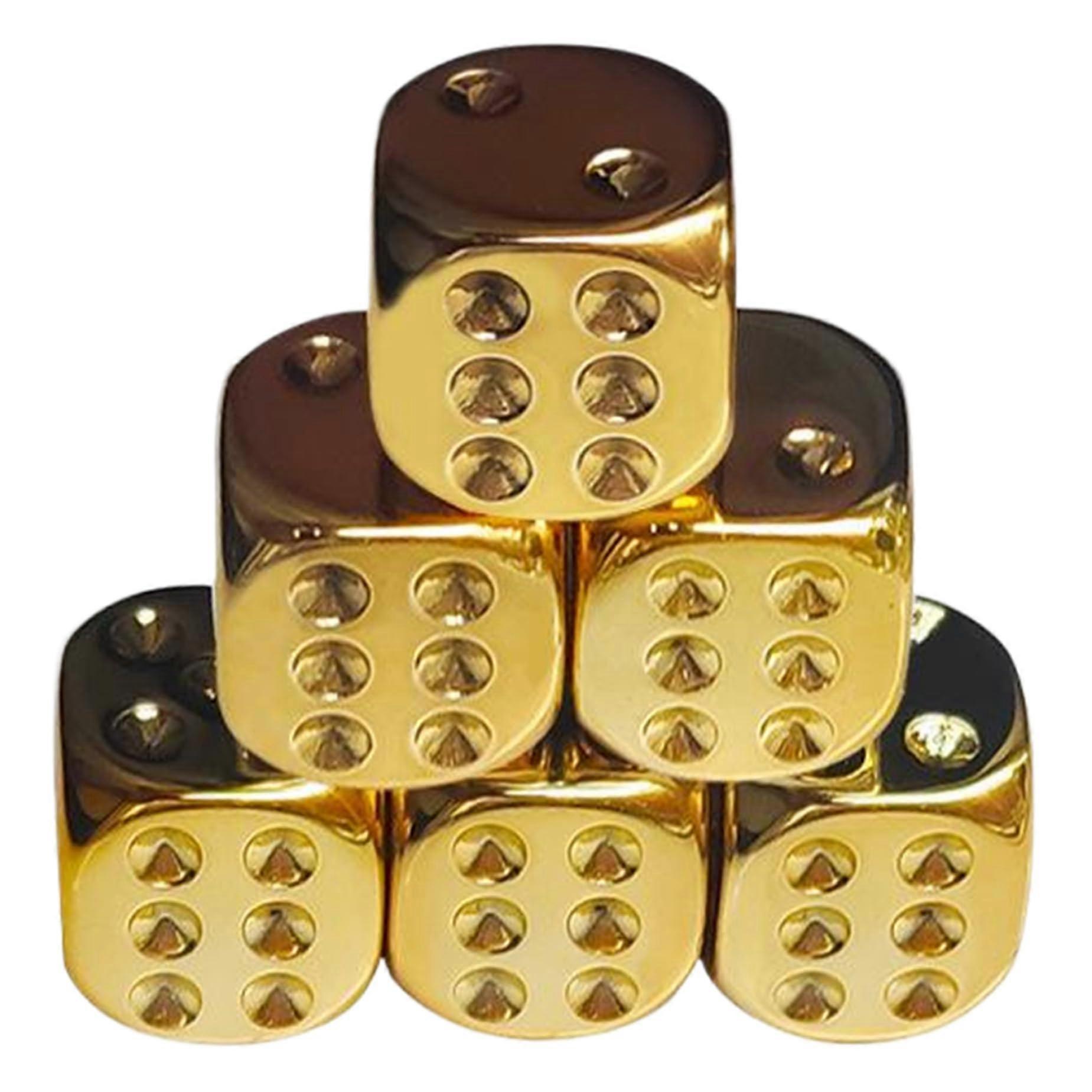 6cs Gold Dice, 6sided dice with rounded corners, goldplated, portable for board games