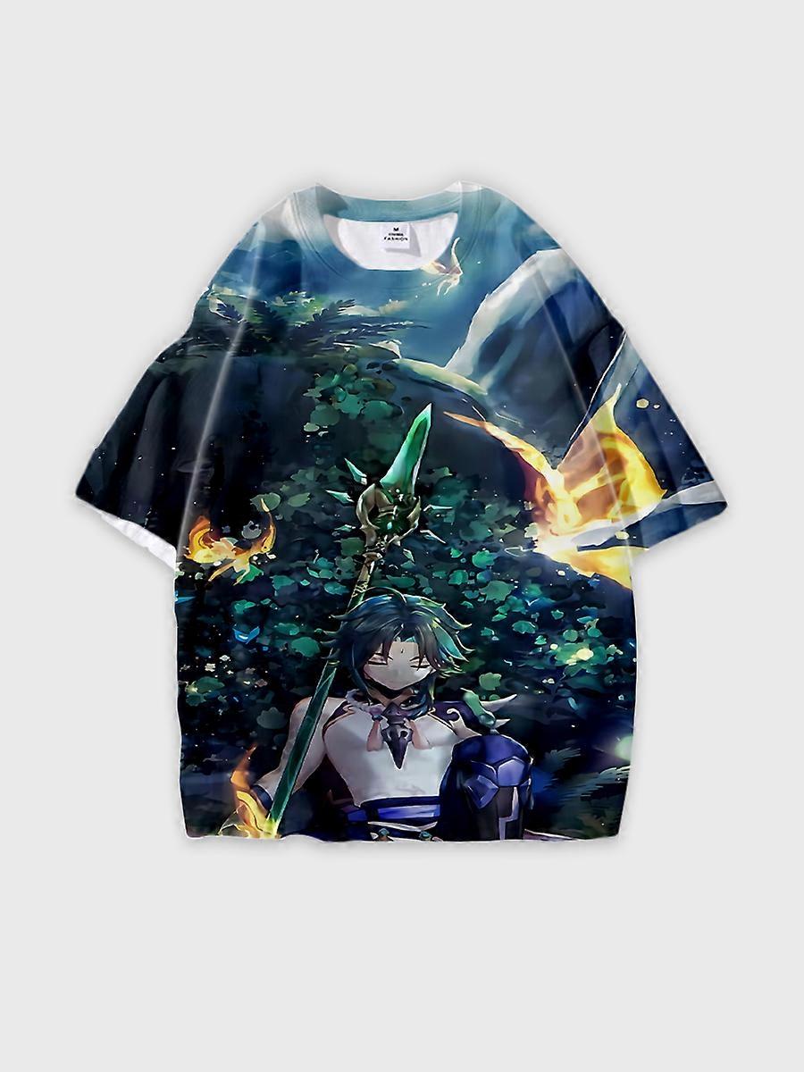 T-shirt round neck Role Pattern loose short sleeve D296