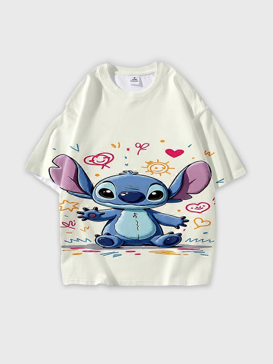 T-shirt girocollo Cartoon Pattern manica corta sciolta D601
