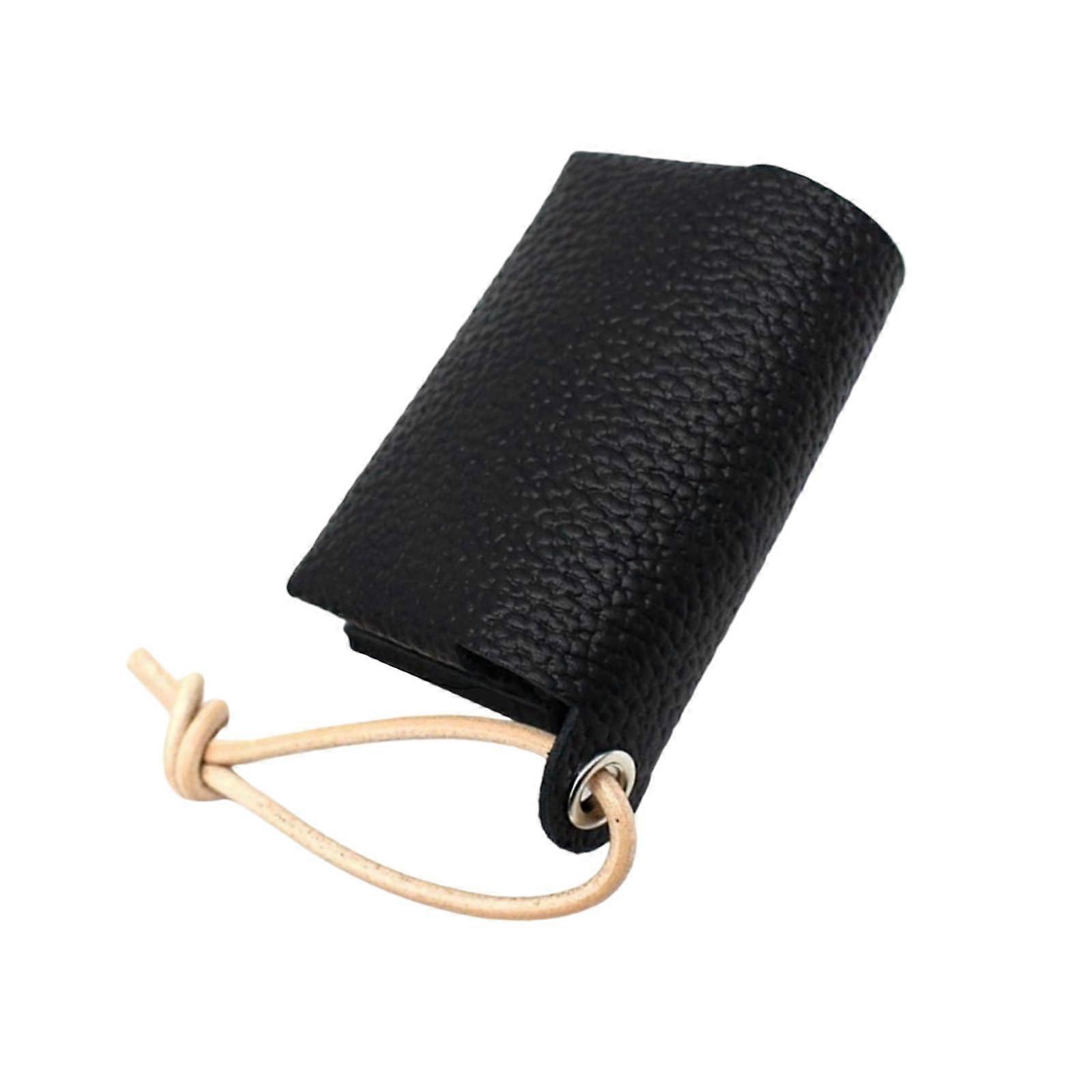 Elegant leather tissue pouch with adjustable strap, hygienic storage solution, reusable travel tissue case, paper box, foldable, black leather.