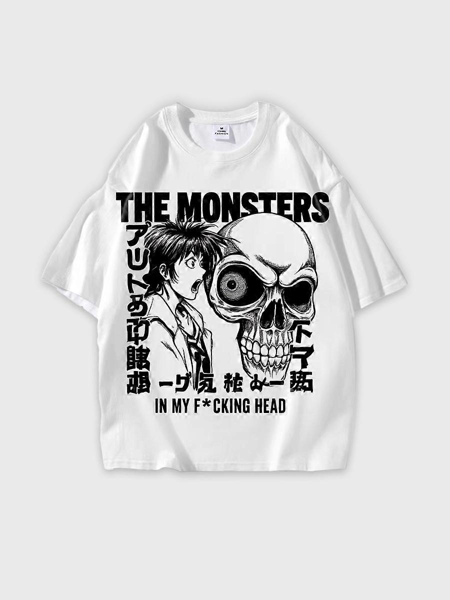 T-shirt round neck book Characters Pattern loose short sleeve E1878