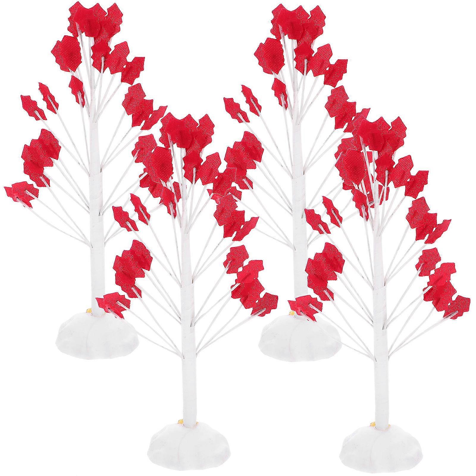 Red Leaf Tree DIY Iron Wire Tree Model for Tabletop Decor 4Pcs