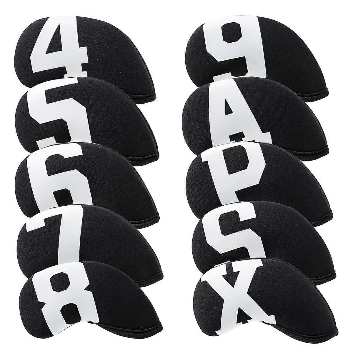Big Number Neoprene Golf Club Headcovers Set - 10-Piece For Irons, Large Size, Black Or White Base