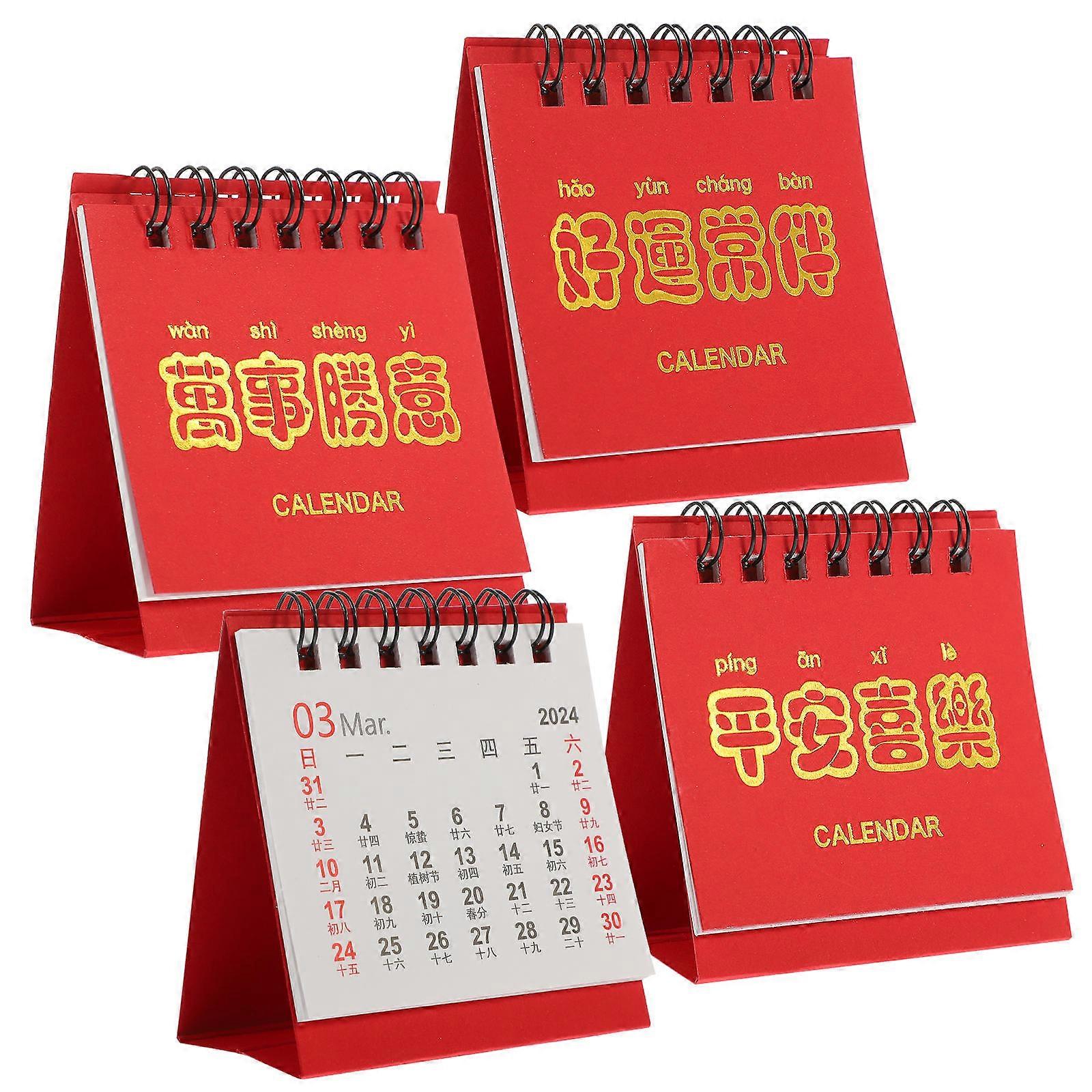 4Pcs Lunar Calendar Display In Minimalist Red Design For Teachers And Office Workers Perfect For Time Management