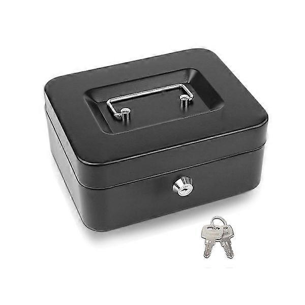 Lockable Cash Box (15/20 cm) with 2 Keys | Removable Coin Tray, Black
