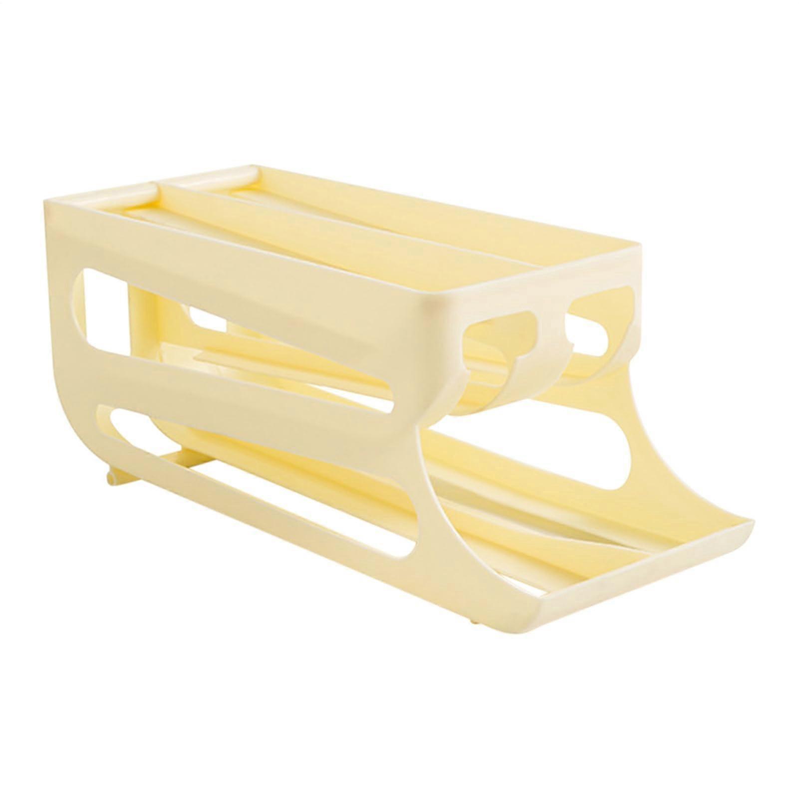 Automatic egg dispenser, automatic refrigerator organizer, egg distributor for refrigerator, doubledoor refrigerator, 3tier, Dbracket beige yellow