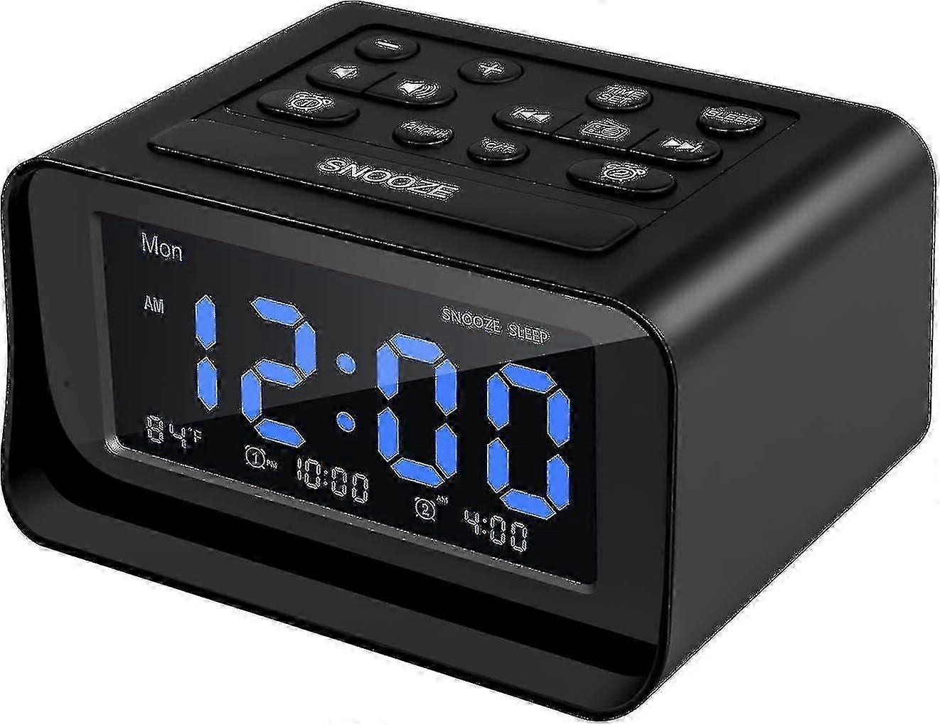 Radiosveglia Per Camera Da Letto, Grande Orologio Digitale Lcd Con Doppio Caricatore Usb, Dimmer, Display Della Temperatura