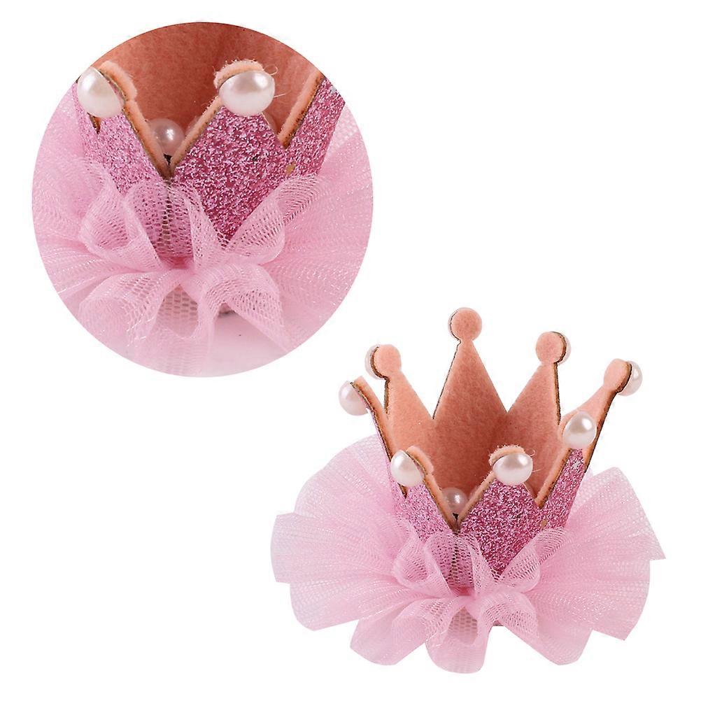 Grampo de cabelo infantil rosa com design de coroa de renda para crianças Material de pano bonito Barrette Acessório estilo 3D