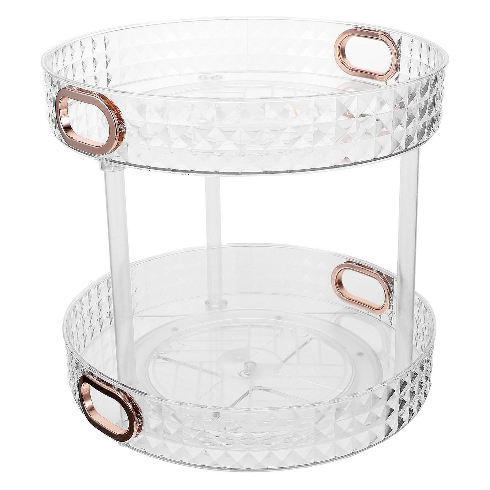 Double Layer Rotating Cosmetic Makeup Tray Storage Solution For Small Spaces And Kitchen 27.5X27.5X26CM PET Material 1Pcs