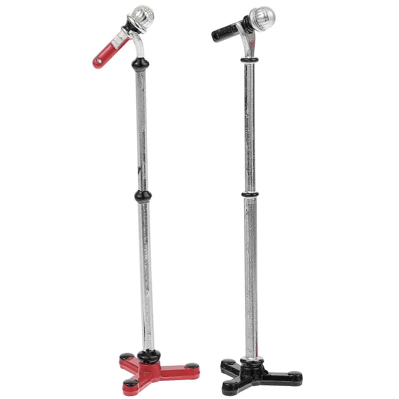 2pcs Mini Microphone Dollhouse Accessories Lightweight Metal Models for Pretend Play & Music Room Decorations Creative Gift