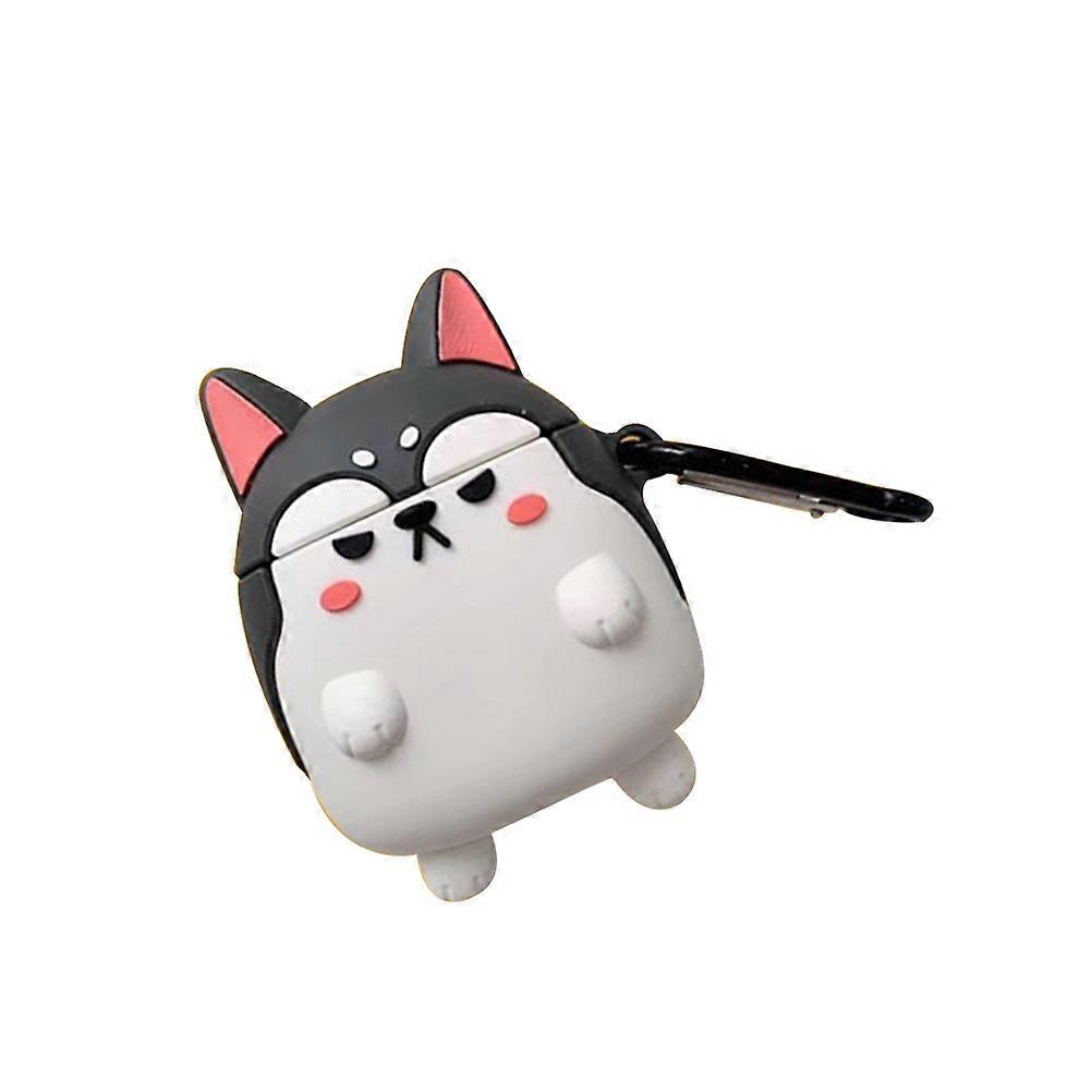 Adorable 2pcs Wireless Earphone Cover Cartoon Headset Protective Case Compatible for Airpods 1 2 with Carabiner Grey Corgi Pattern