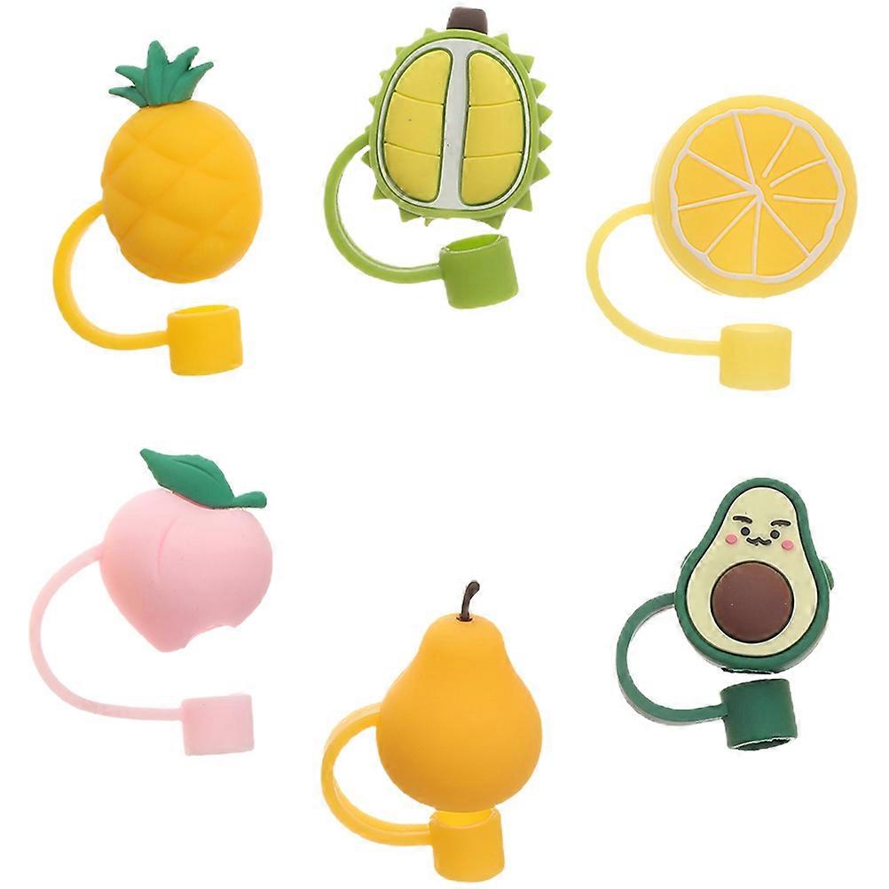 Fruit Straw Cover Caps Silicone Straw Tip Airtight Design Assorted Color 6Pcs