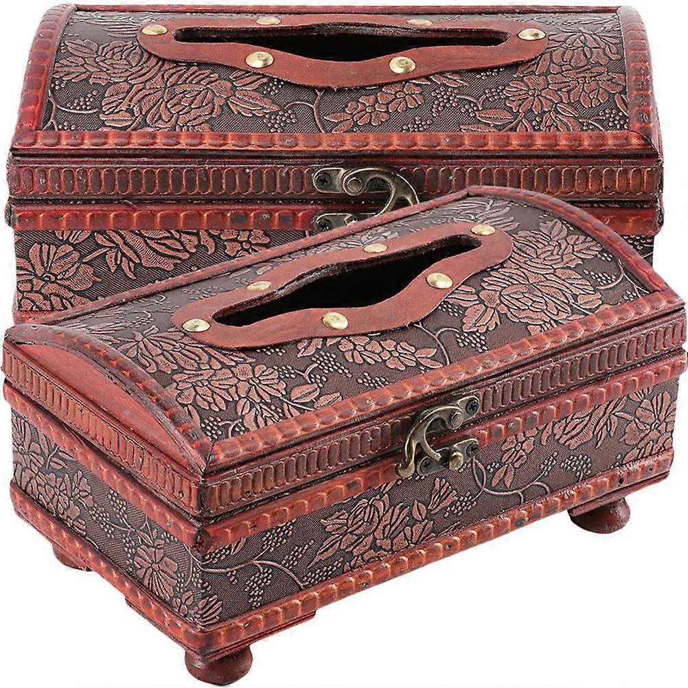 Vintage Design Tissue Box 2Pcs For Bedroom Rustic Wood Tissue Holder Easy Extraction 21X12X10.5Cm