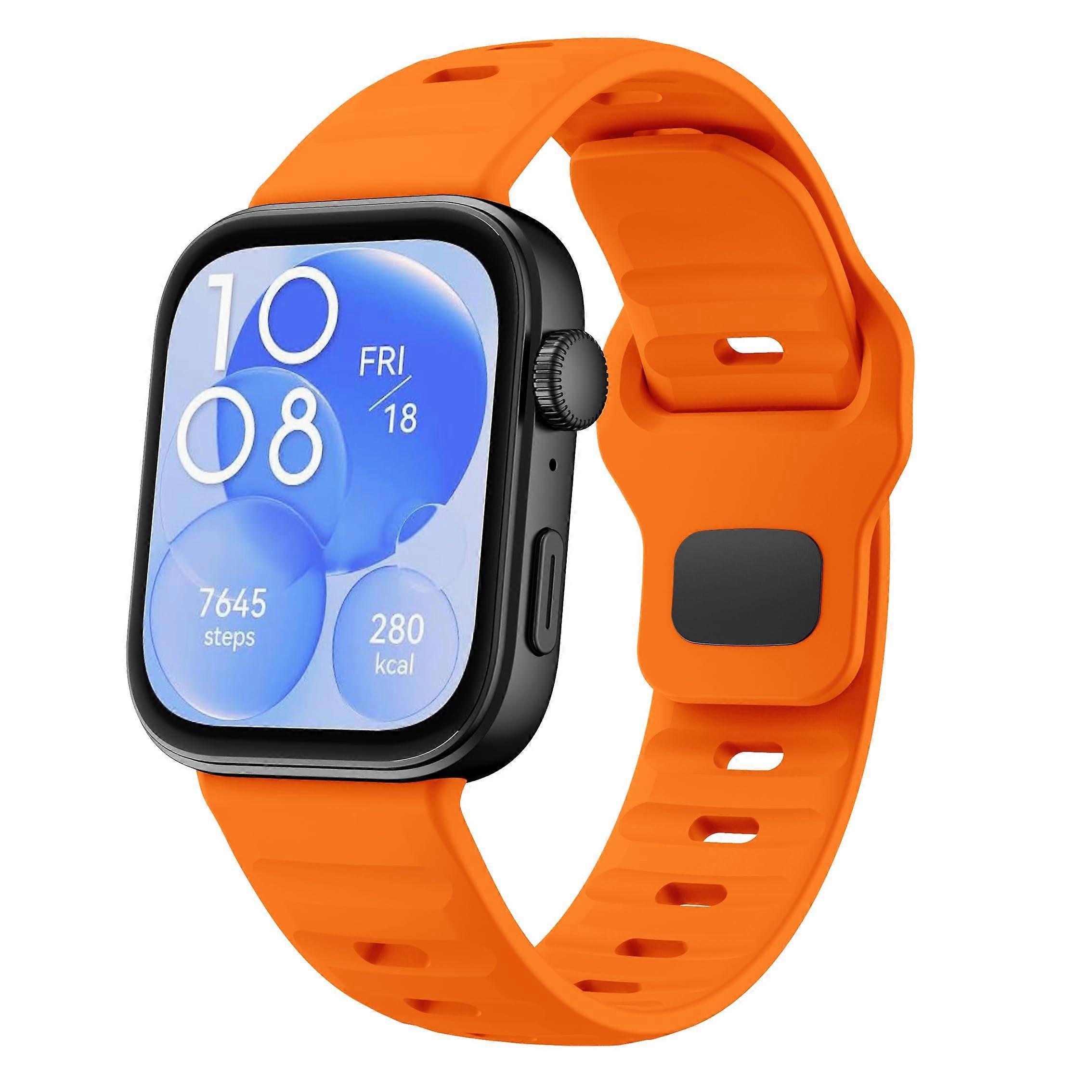 Strap For Huawei Watch Fit 4/4 Pro, Silicone Replacement Strap With Flip Clasp, Orange, Compatible With Huawei Watch Fit 3