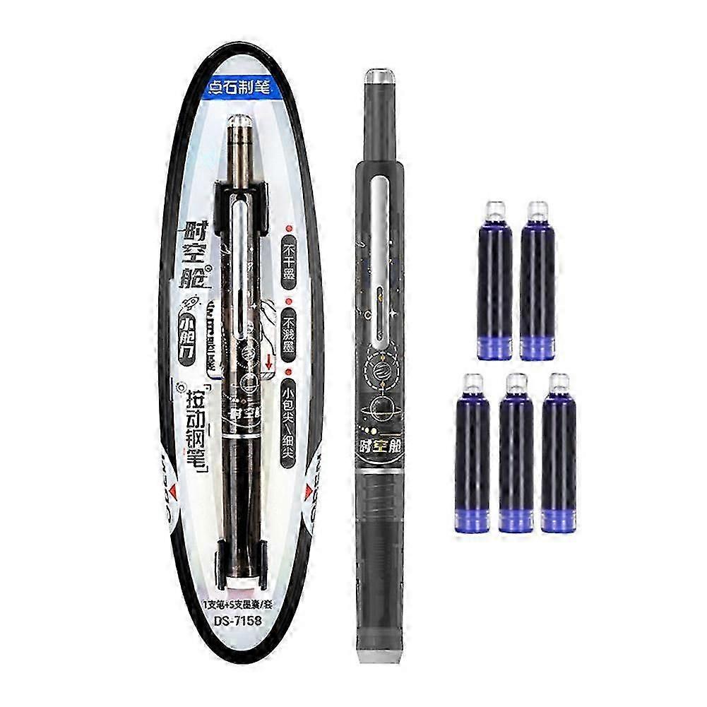 Fountain Pen Retractable Ink Transparent Barrel Includes 5 Refillable Ink