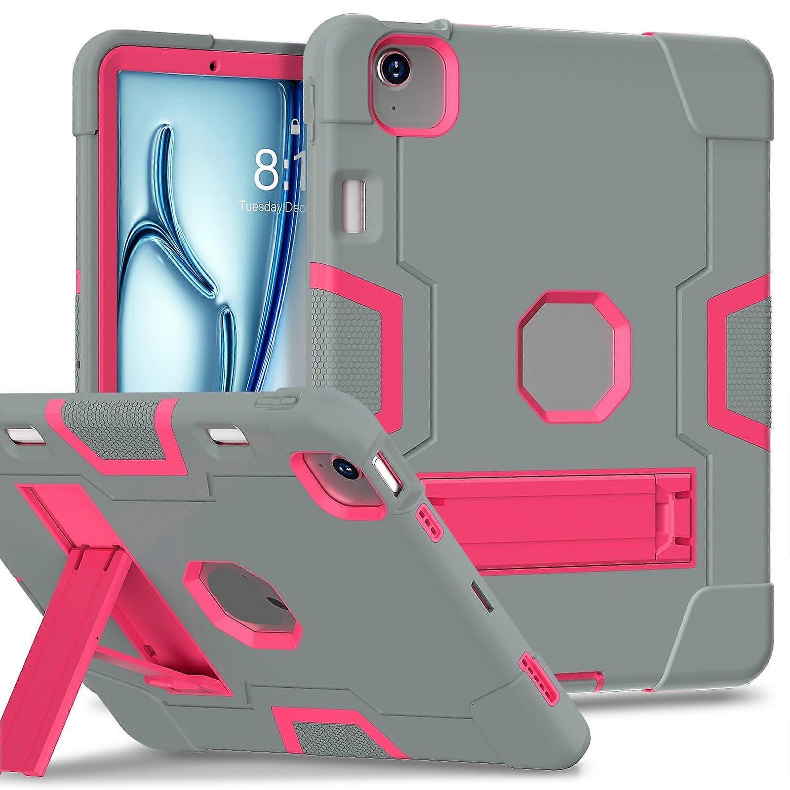 Tablet PC Case for iPad Air 11-Inch M2 2024, A2902-A2904, Pencil Holder, Silicone Hybrid Shockproof Stand, Gray Rose