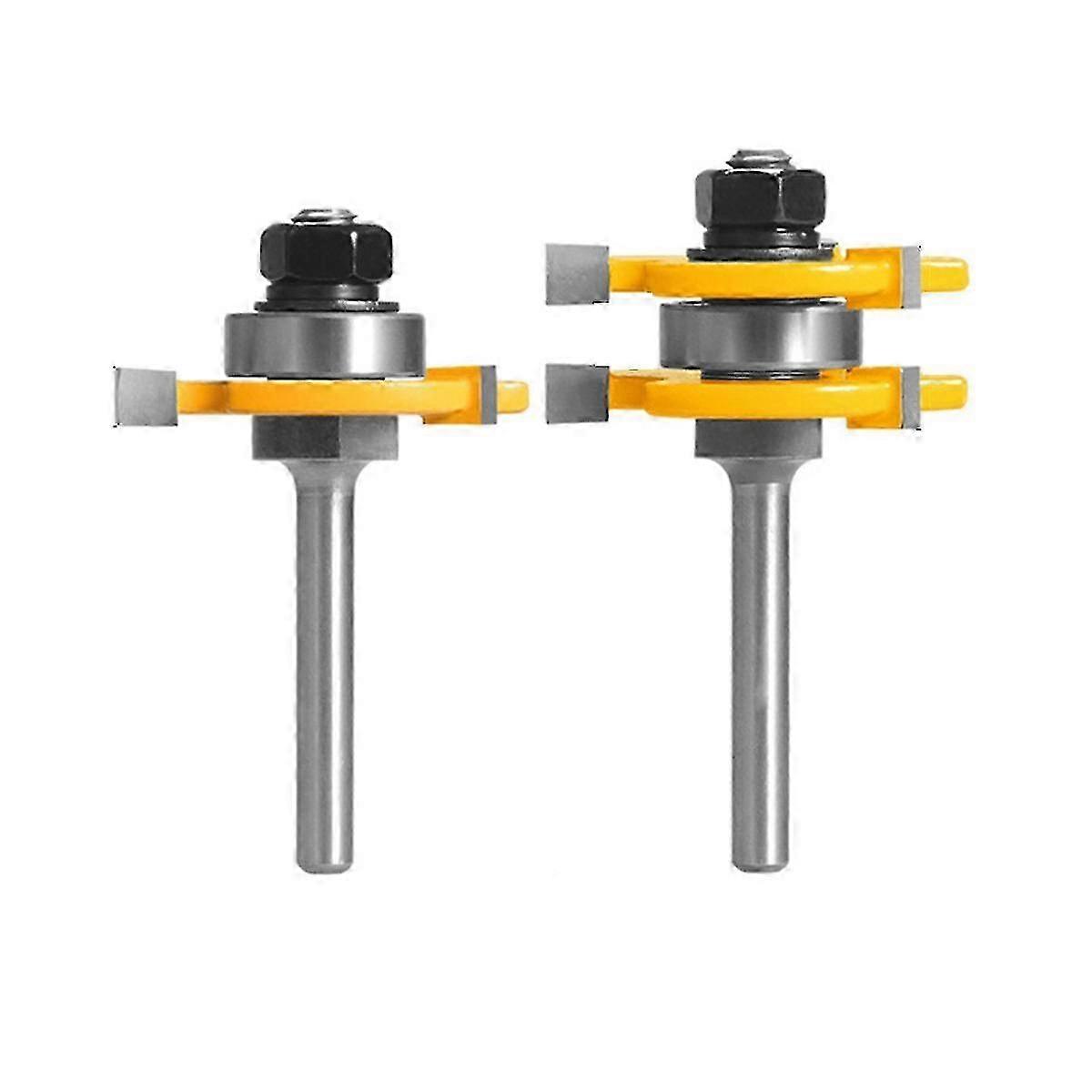 2Pcs 6Mm Joint Assembly Router Bit Set Tongue & Groove T-Slot Φρέζα για κοπή ξυλουργικής TSilverYellow SZRH AD