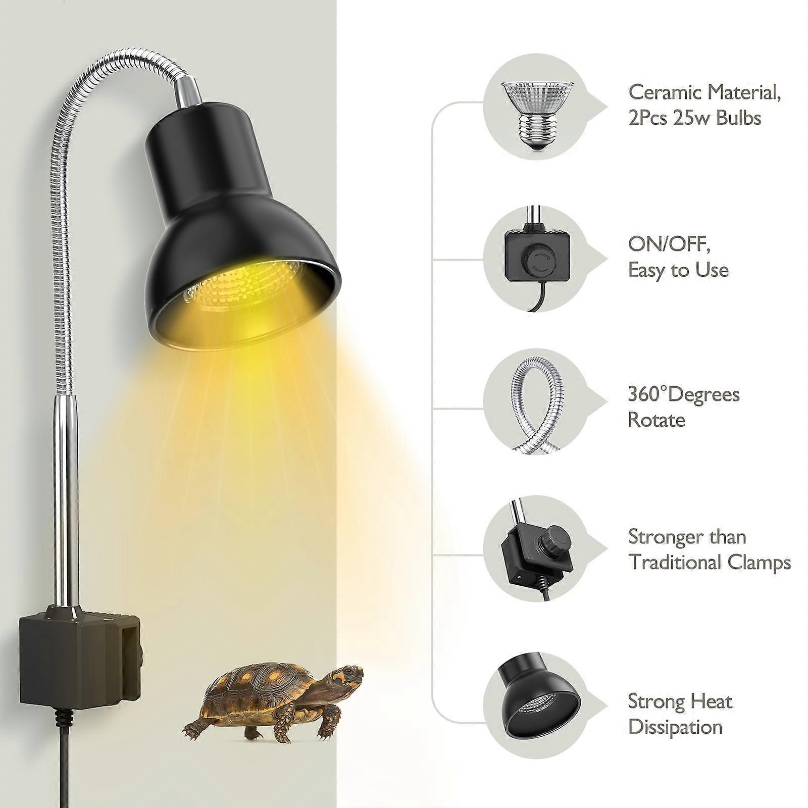 25W Heat Lamp with Holder UVA UVB Basking Lamp with 360° Rotatable Clip & Power Adapter for Reptiles, Lizard, Turtle Snak Aquarium