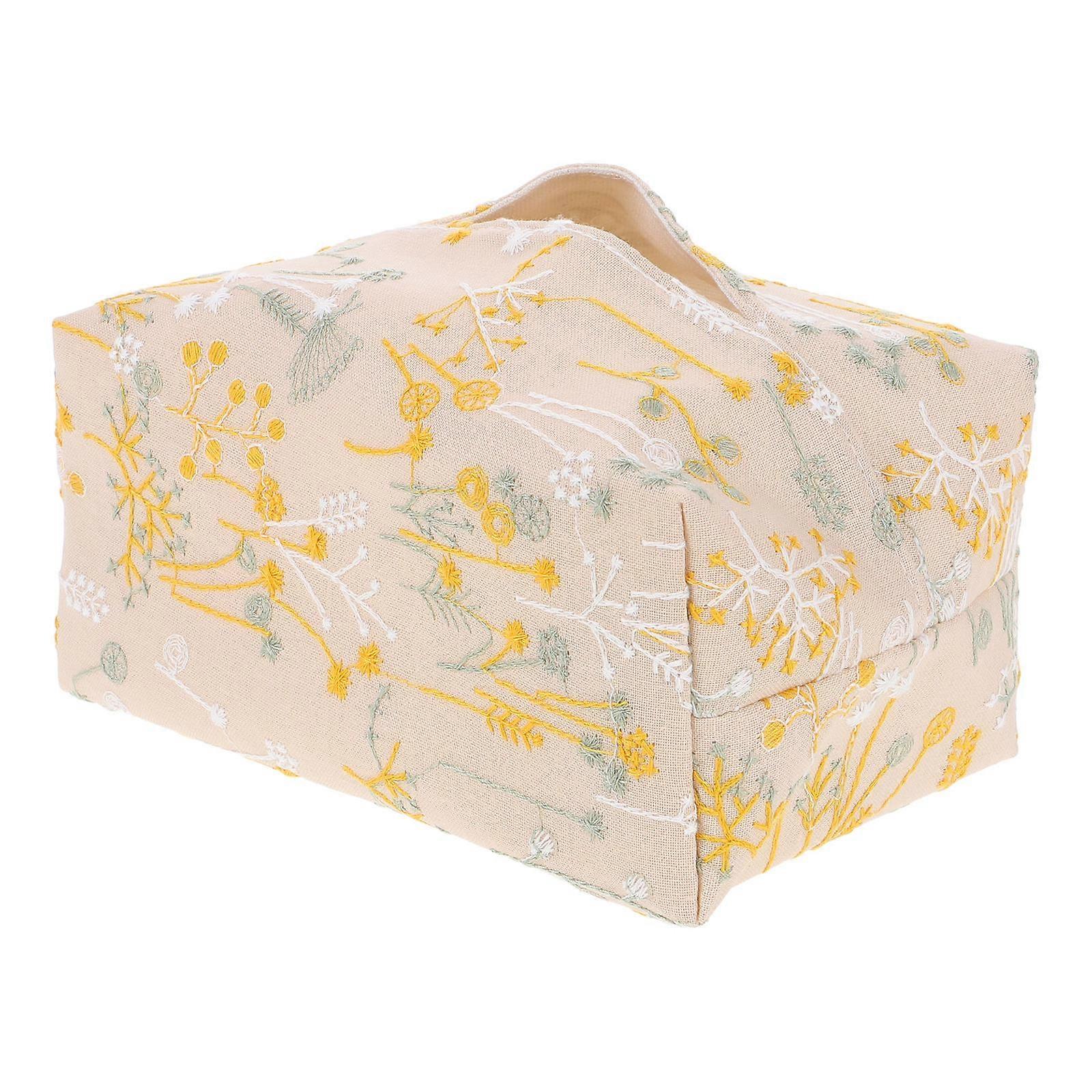 Wipe Case Rectangular Tissue Holder for Indoor Use Travel Cotton Linen Yellow Foldable 1Pcs