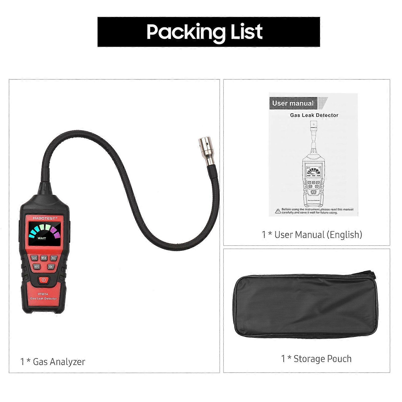 HABOTEST Portable Gas Analyzer HT601A Household Gas Leak Detector Gases Detector PPM Meter Methane Concentration Alarm Instrument
