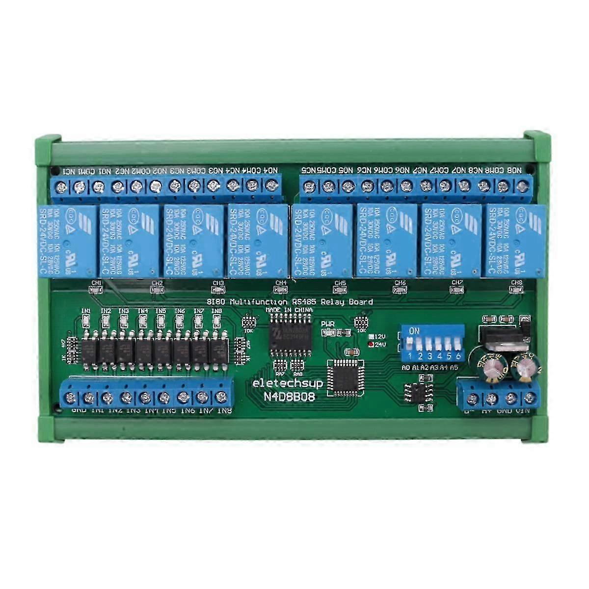 DC 24V 8 Ch RS485 Relay Board Modbus RTU UART Remote Control Switch DIN35 Rail Box for PLC Automation Control