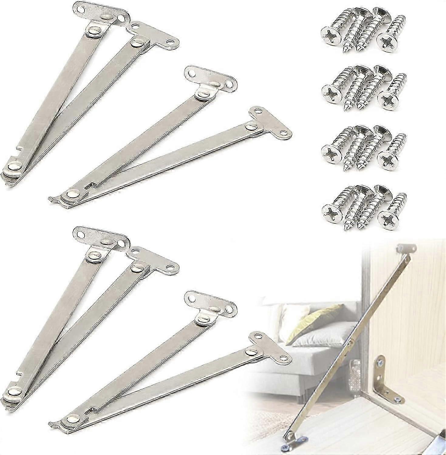 4Pcs Stainless Steel Furniture Hinges Flap Support Hinge Flap Bracket Flap Support for Cabinet Door Silver