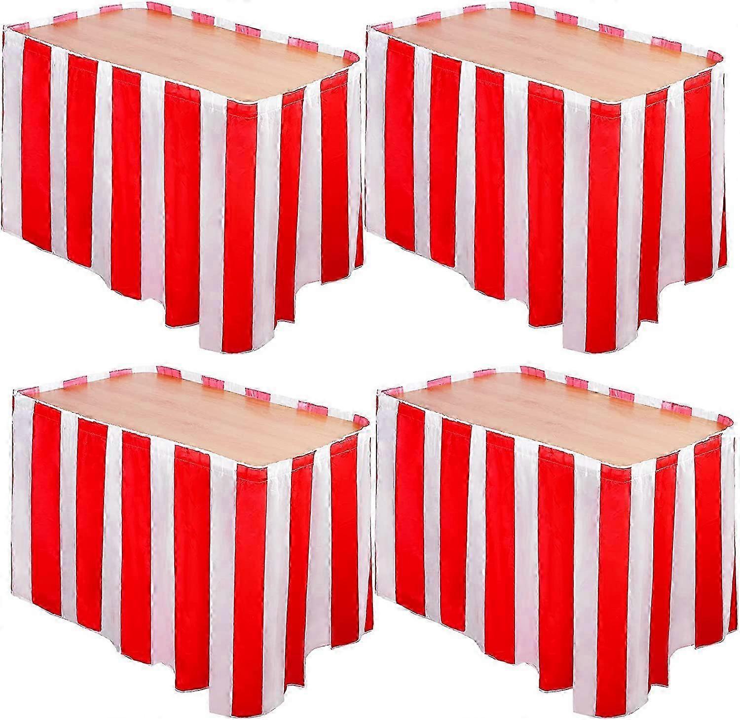 4 Pack Red and White Striped Table Cloths Carnival Circus Table Skirt, EU Size 38-46