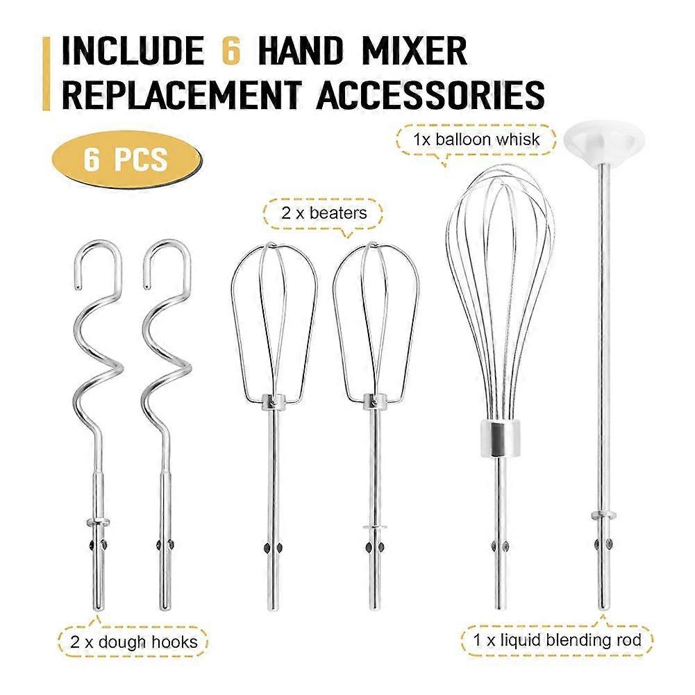 Hand Mixer Attachments Beater,Whisk,Blending Rod and Dough Hooks, Stainless Steel Hand Mixer Accessories for