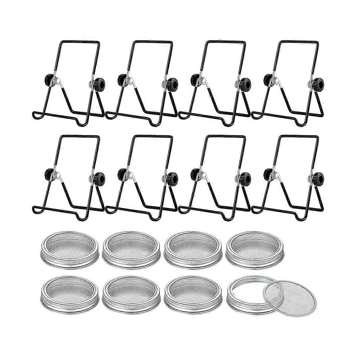 8 Sets Sprouting Jar Kit Includes Sprouting Lids and Sprouting Stands Jar Screen Lids for Sprouting