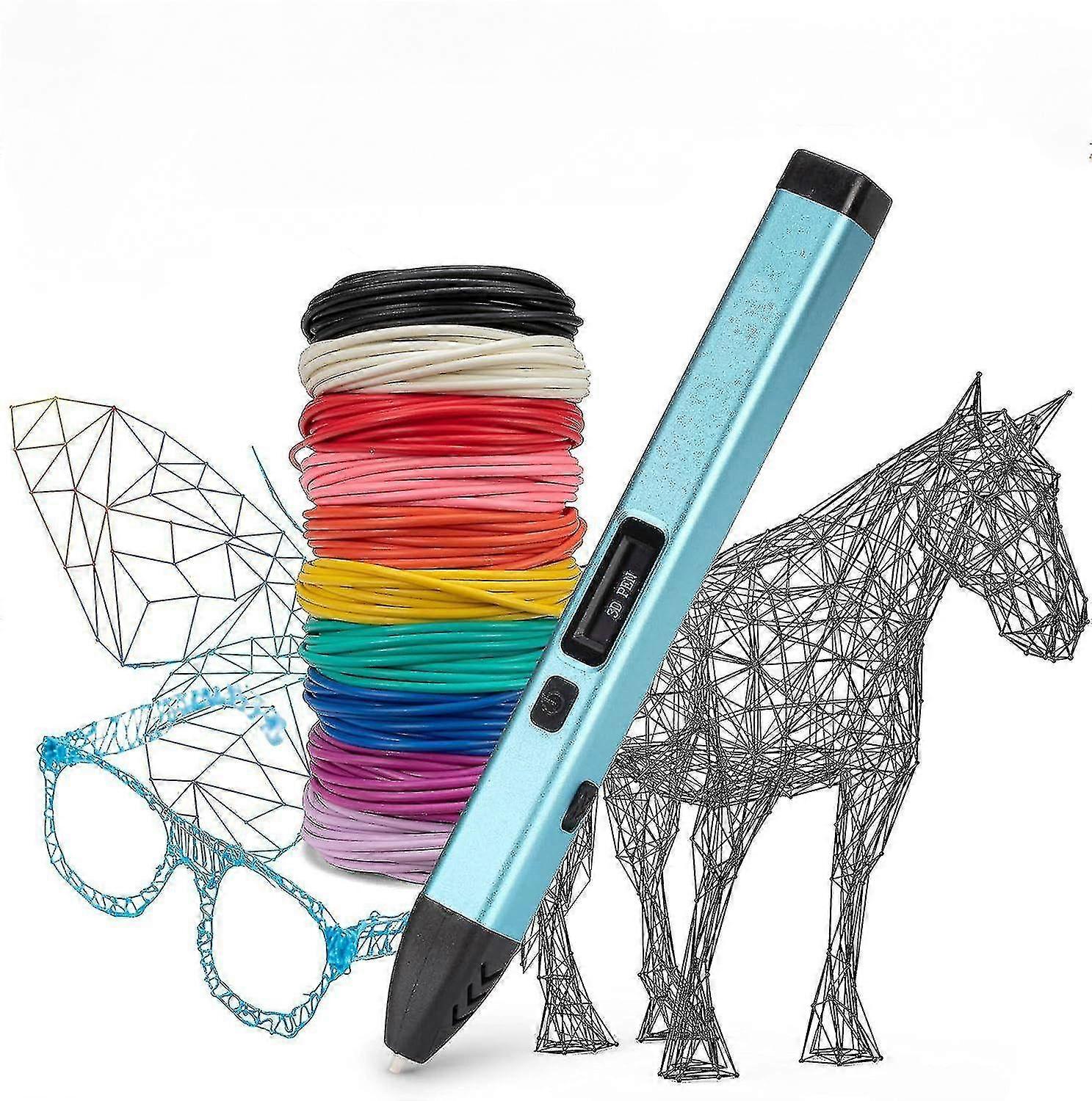 3D Printing Pen with LCD Display & 10 PLA Filaments for Creative Drawing