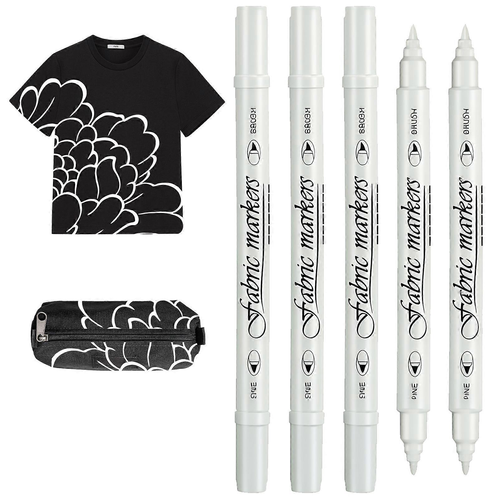5Pieces Double Tip Fabric Marker Pen Set Quick Drying Ink Smooth Pen for Custom Apparel Canvas Bag and Craft Project Multicolor