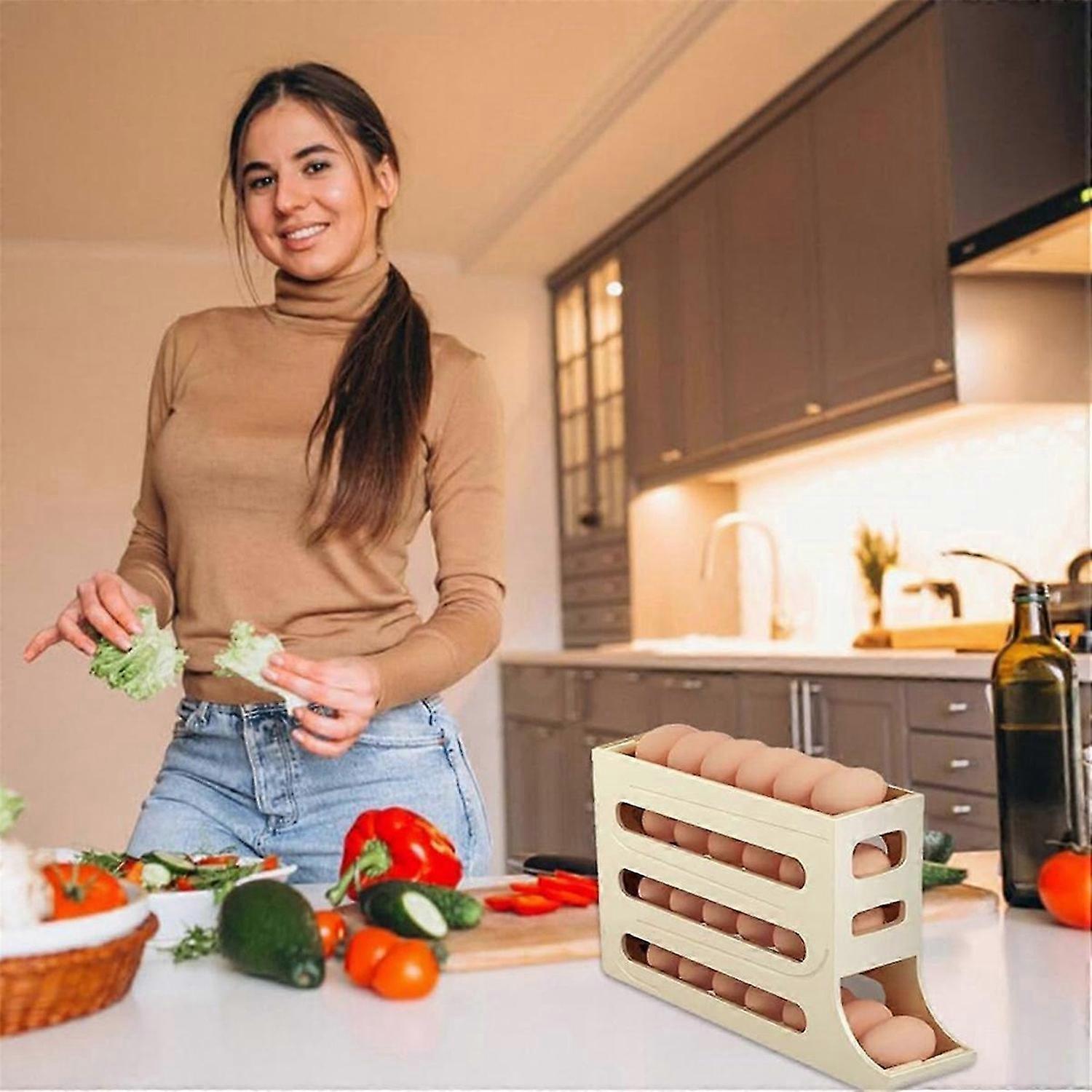 30 Eggs Egg Holder for Fridge -Auto Rolling Fridge Egg Organizer, Space-Saving Egg Dispenser Holder,