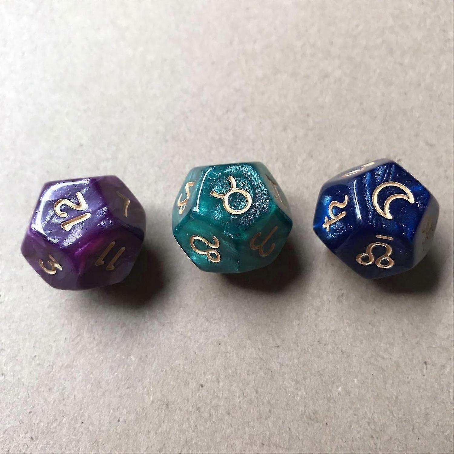 3Pc 12-Sided Tarot Dice Resin Divination Cards Game for Astrologers