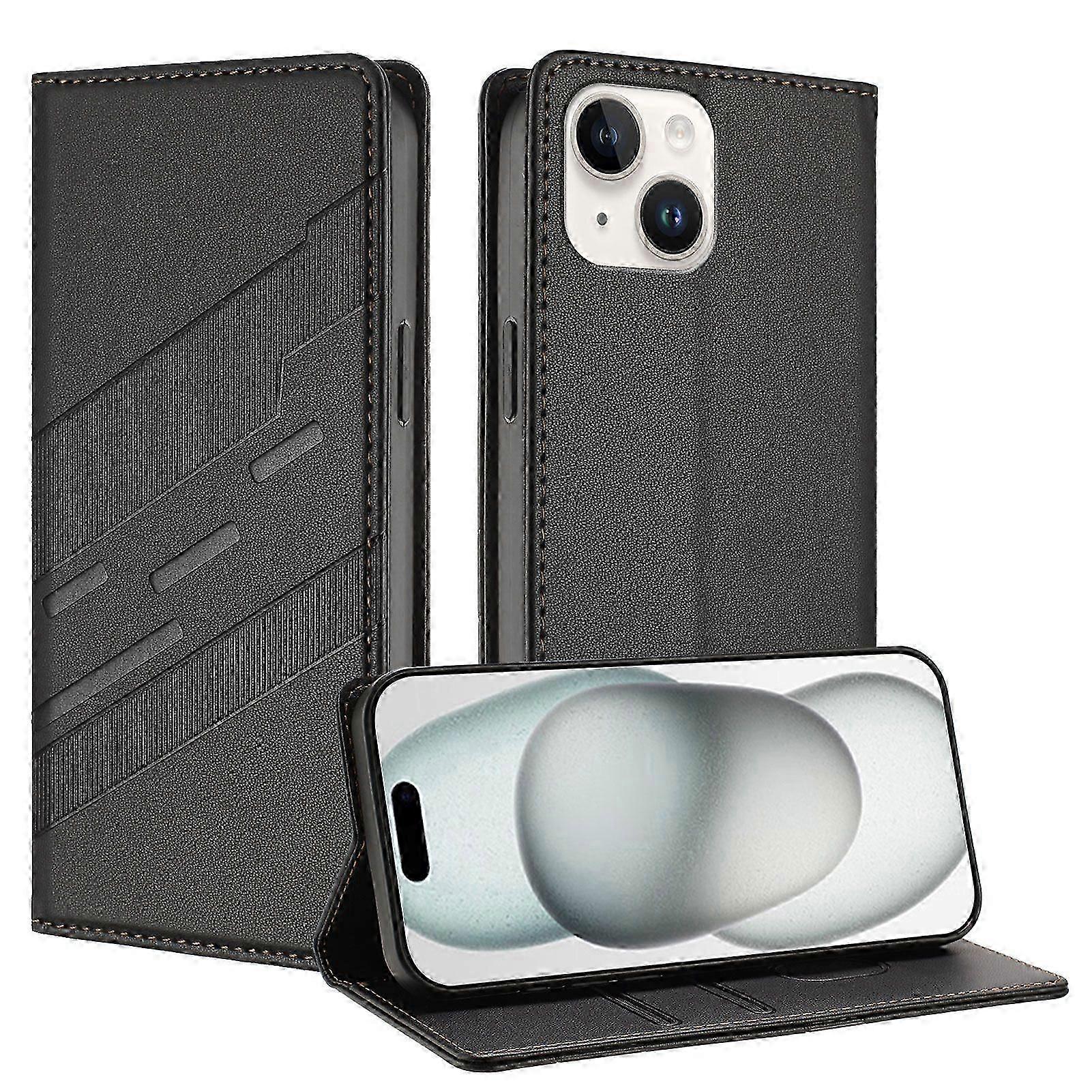 Case For Iphone 15,Soft PU Leather Folio Flip Kickstand Shockproof Phone Case-Dark Green