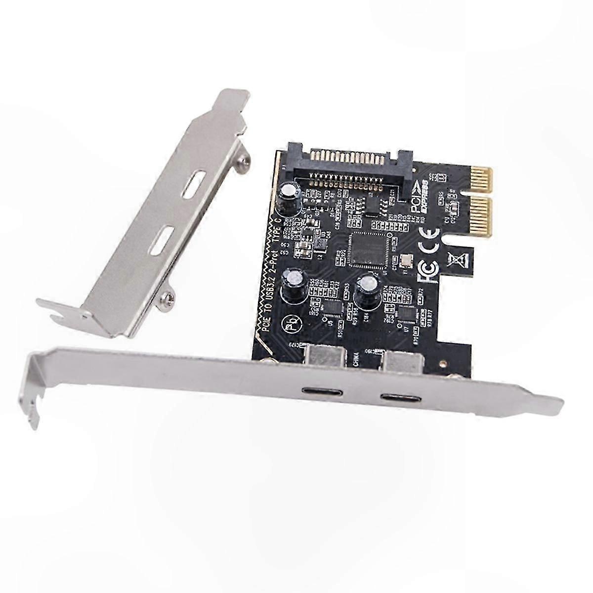 PCI-E X1 to Dual Type-C USB 3.2 GEN1 Adapter Card with ASM1042 Chip for Desktop Computers