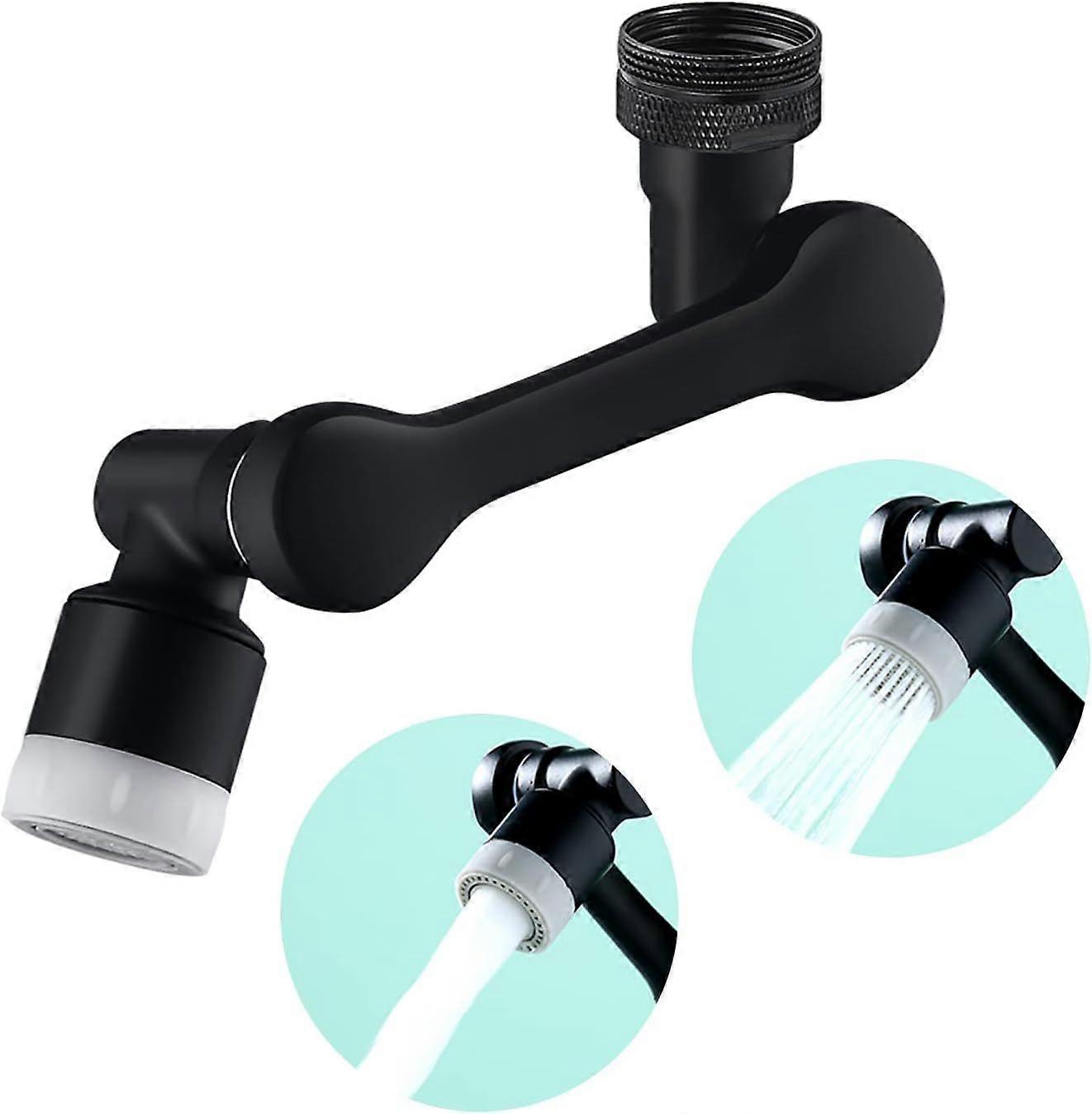 1080 Rotating Aerator, Swivel Faucet Extension with Splash Filter, Jet Regulator with 2 Spray Functions for Kitchen, Bathroom (Black)