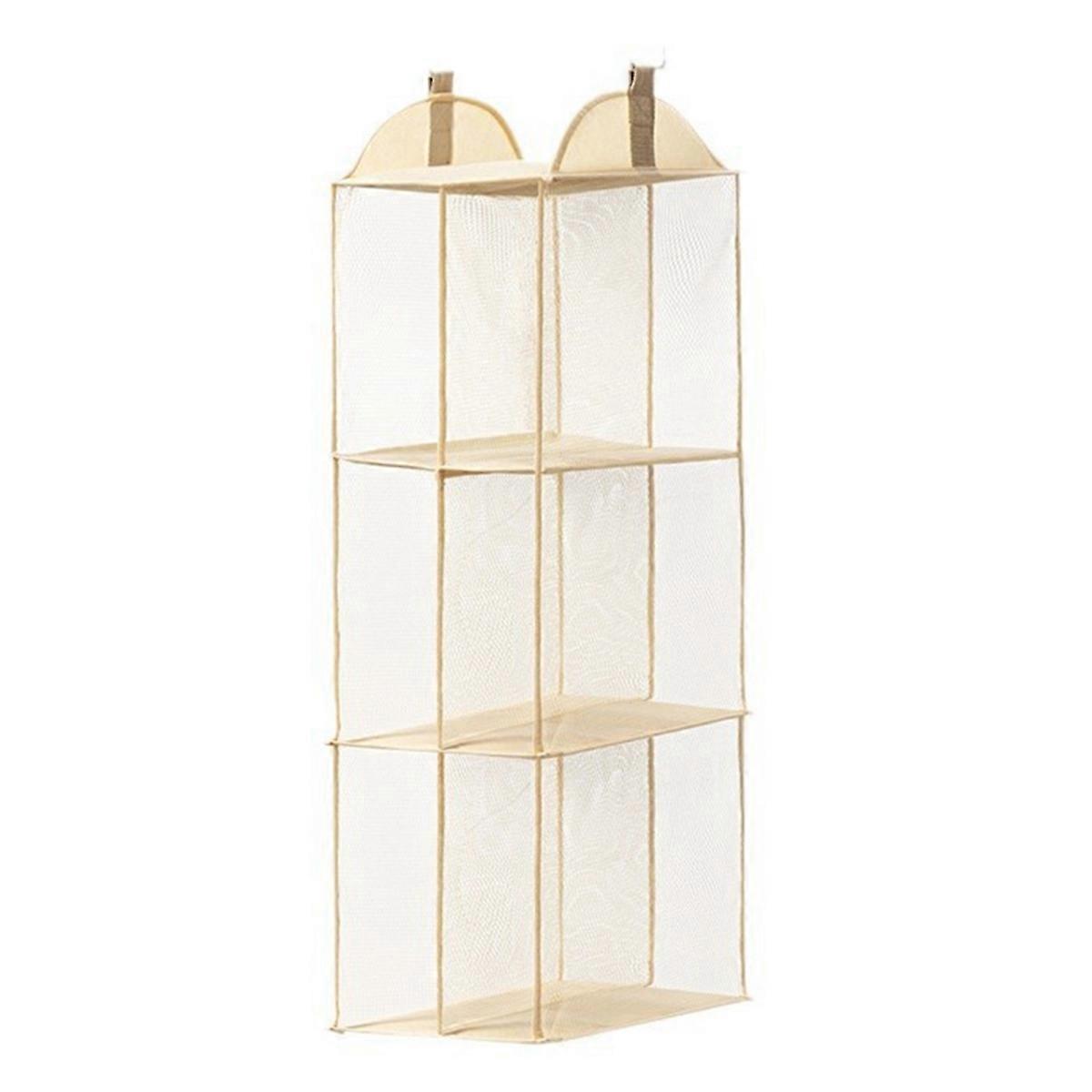 Eco-Friendly Hanging Tote Bag Organizer - Dust-Proof, Transparent Storage Solution for Closets Storage Bag Khaki 3 Layer