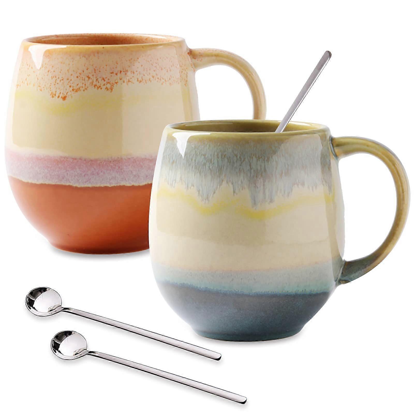 Porcelain 16oz Coffee Mug Set with Spoon 2 Pack