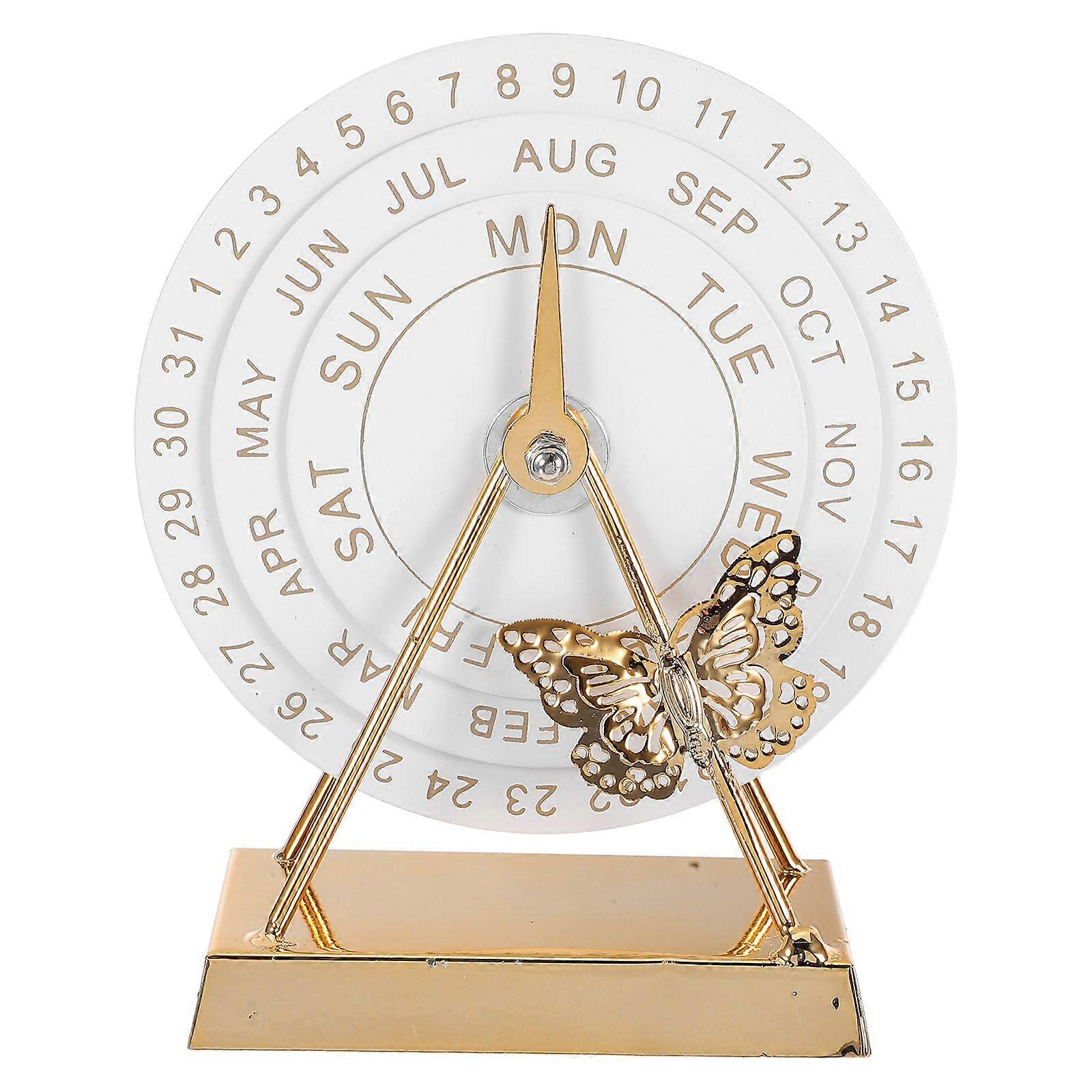 Rotating Desk Calendar: Metal Perpetual Desk Calendar Butterfly Disc Manual Rotating Block Decoration for Home Office