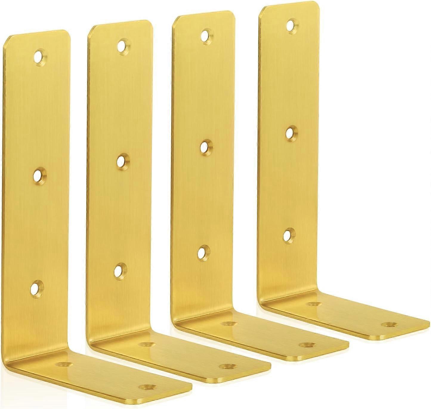 Gold 4 Pack Heavy Duty Floating Shelf Brackets, 7 Inch Stainless Steel L Brackets for Shelf Support Hardware