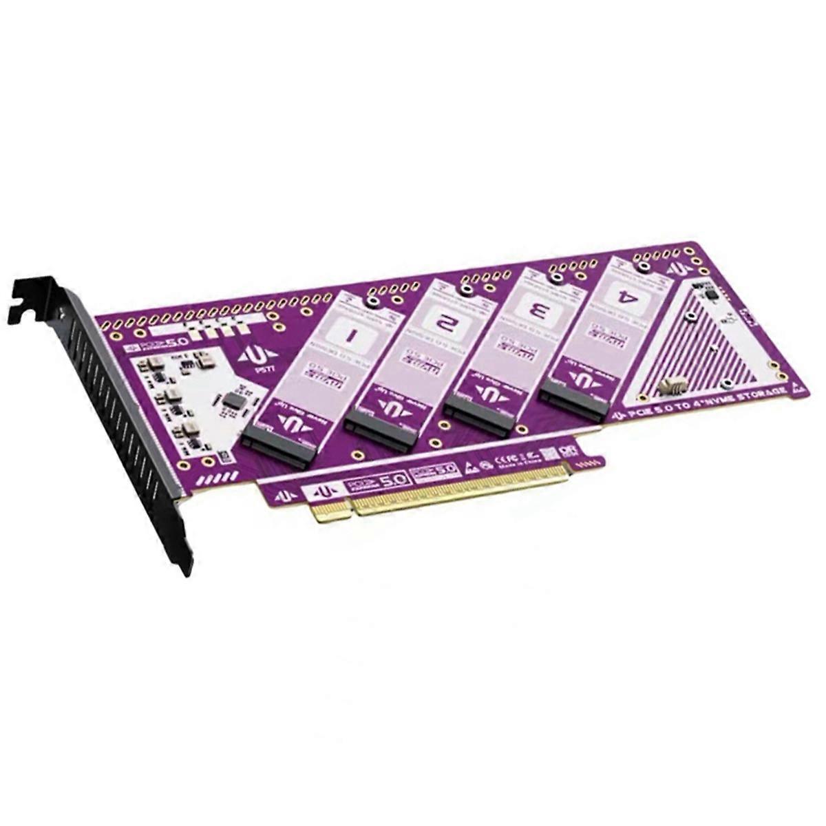 PCIE 5.0 to M.2 NVMe Four-Disk Expansion Card 512Gbps PCIE 5.0 X16 SSD Adapter Card for Win/MacOS/Li