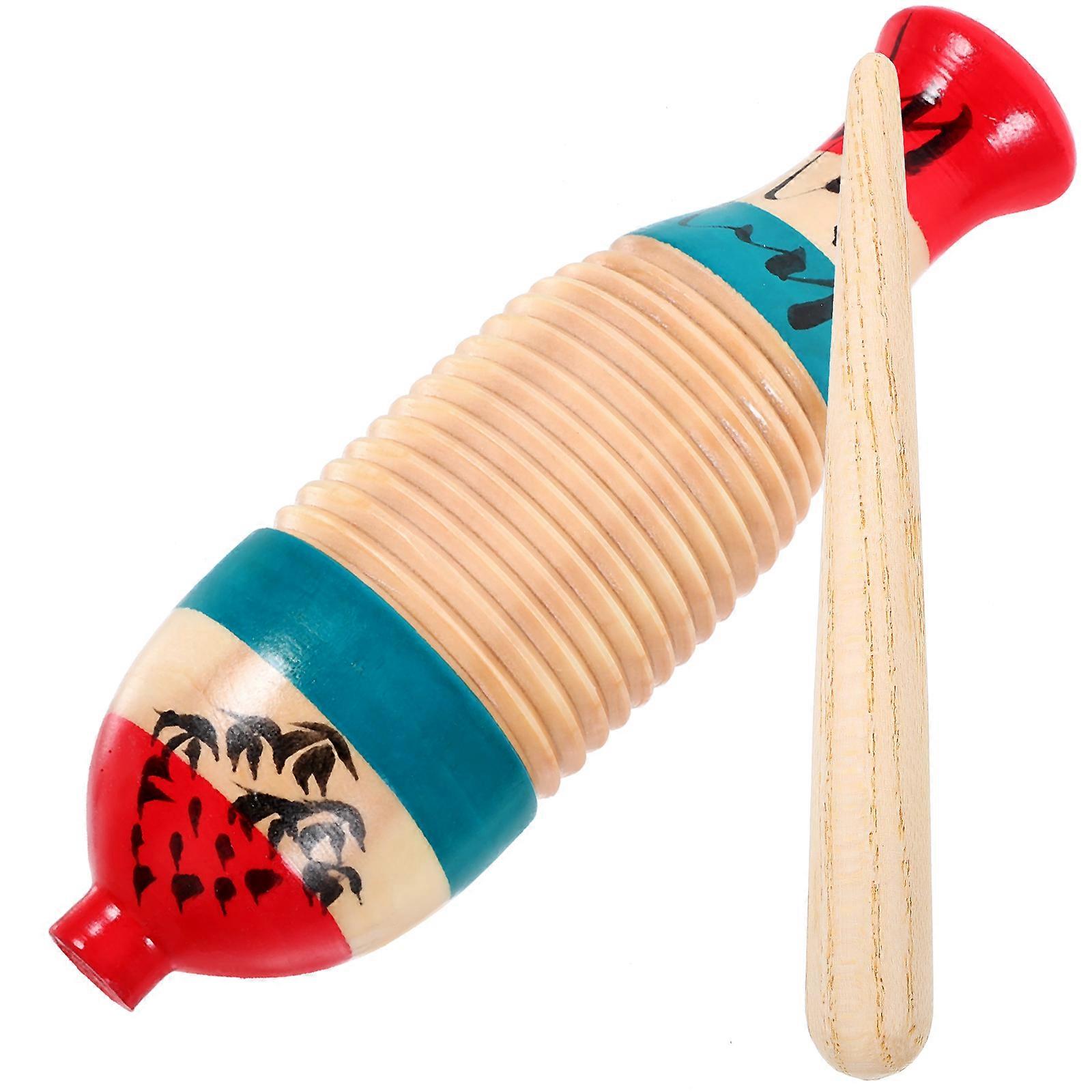 Wood Guiro Percussion Instrument for Beginner with Stick 2Sets Multi Color