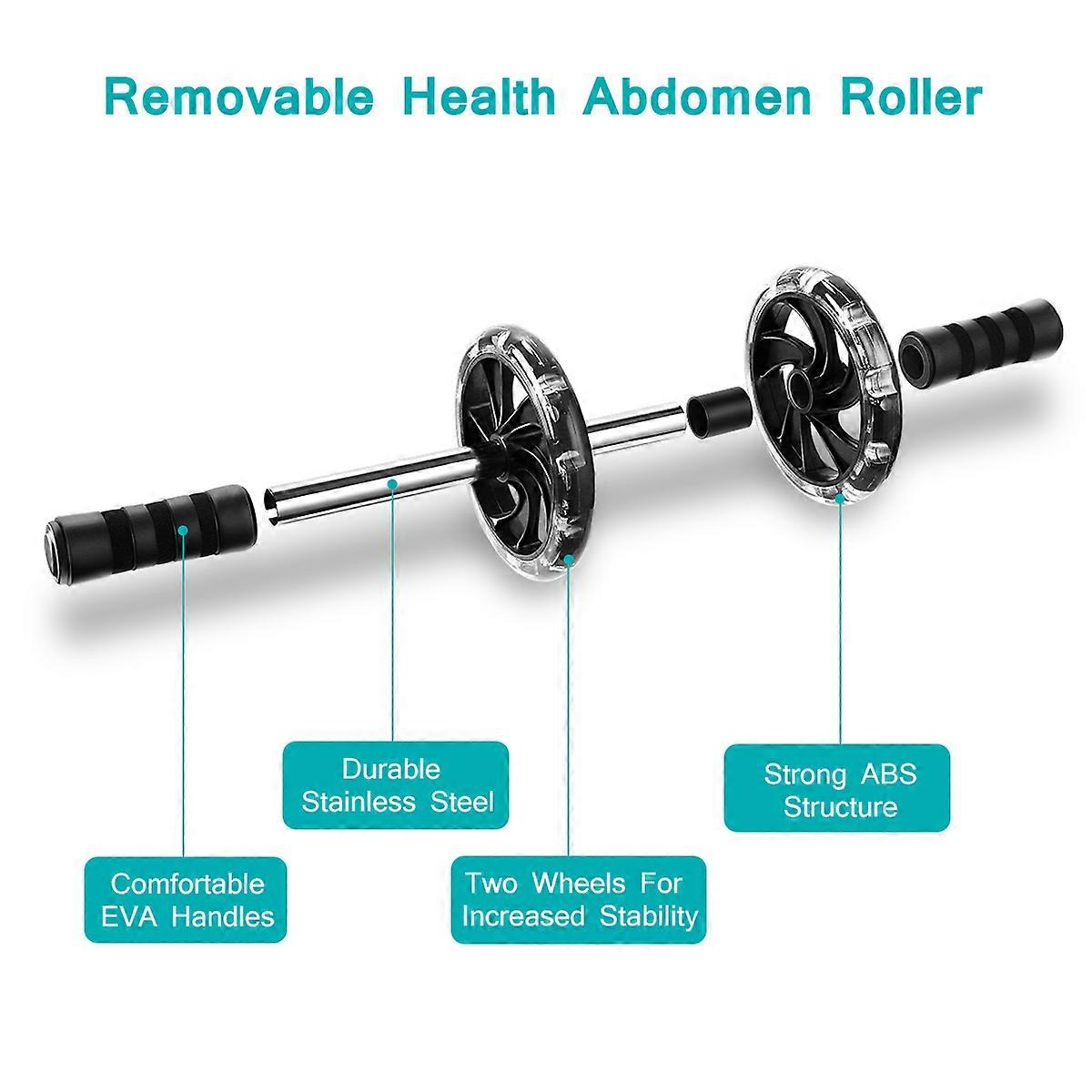 Abdominal Trainer Kit 2Pcs AB Wheel Roller Perfect For Home Workout With Push-Up Bars And Knee Pad In Black