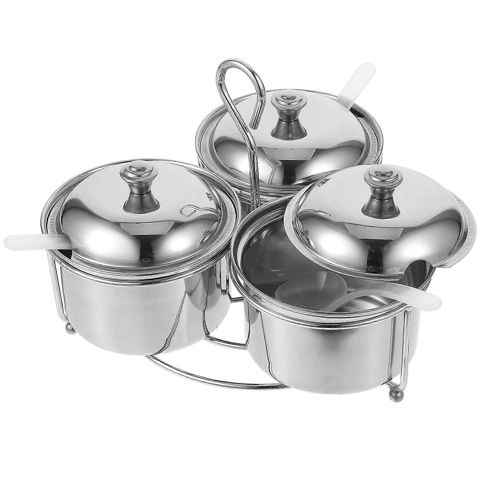Stainless Steel Seasoning Box with Lid for Kitchen Use 3-Box Spice Storage Set