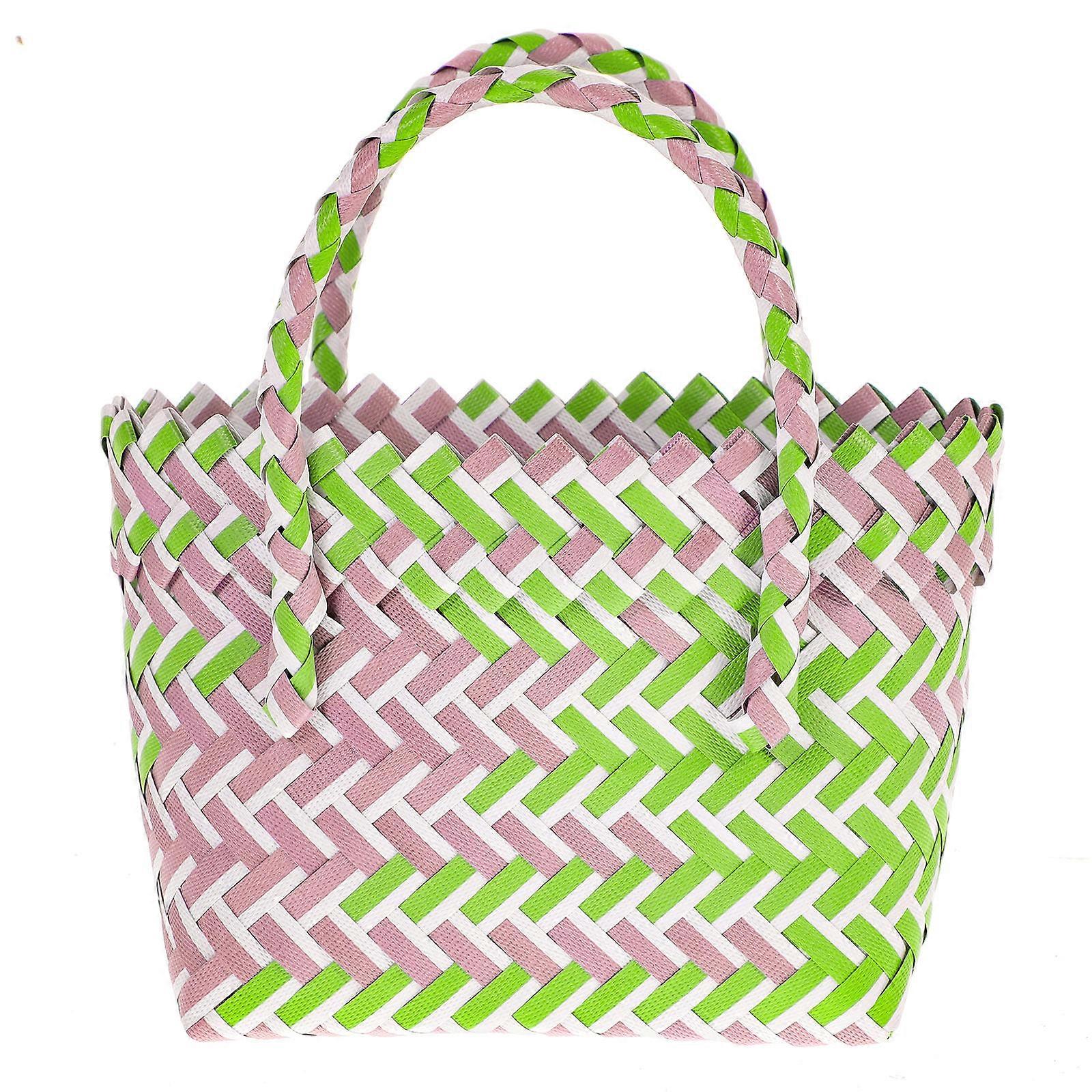 Woven Basket 3Pcs Multi-Functional Colored Tote Bag for Outdoor Storage