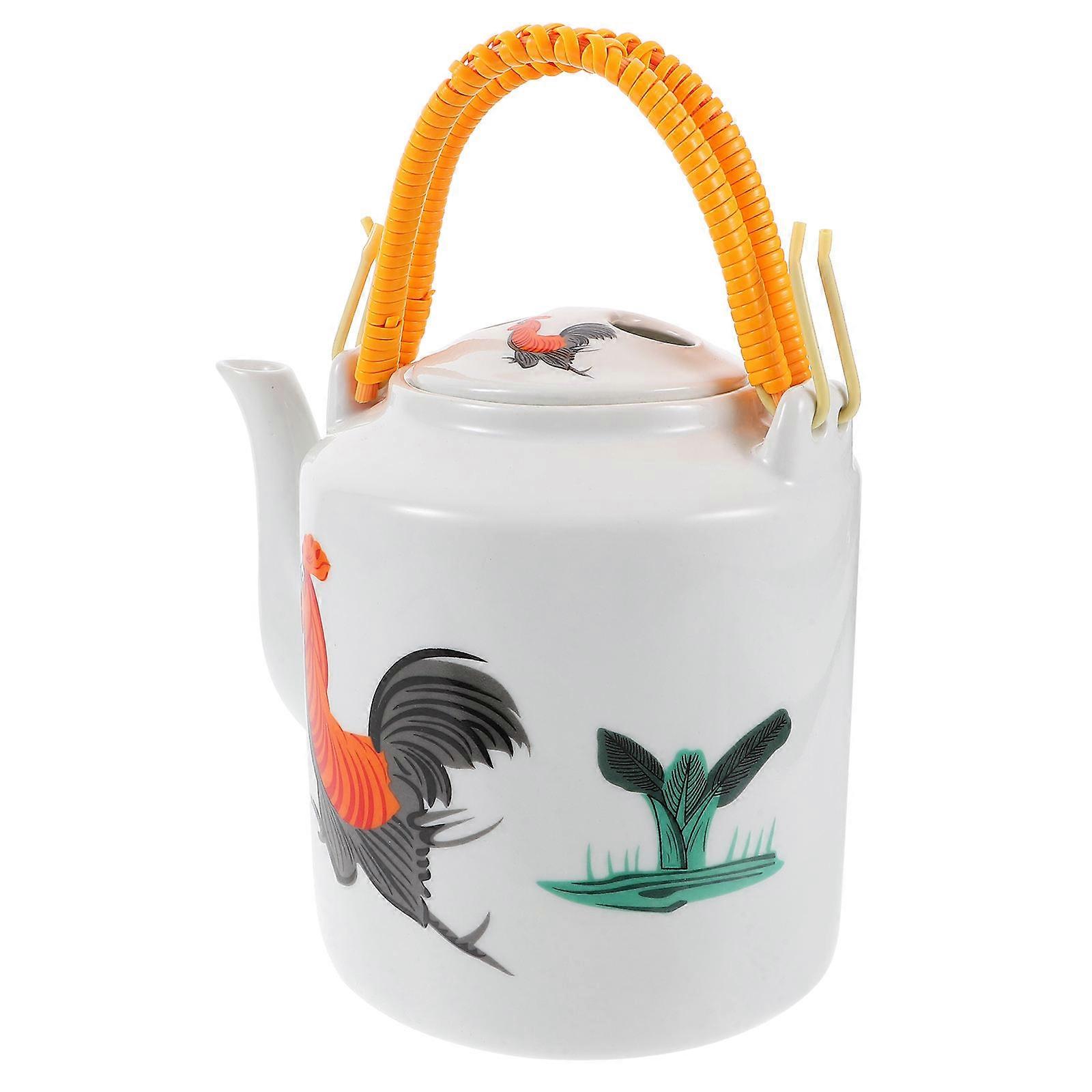 White Ceramic Tea Pot with Handle for 2Pcs Home Use