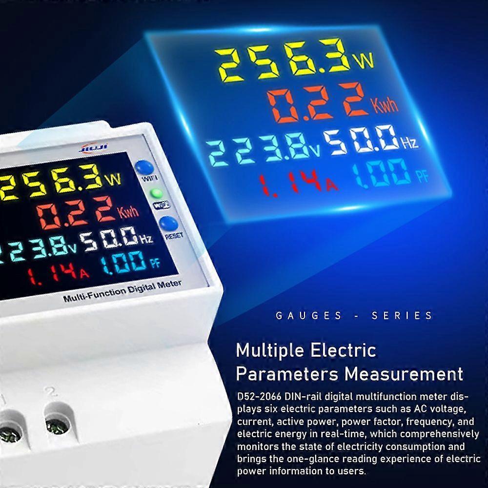 Tuya WiFi Home Intelligent Digital Display Electricity Meter DIN-Rail Voltage and Current Meter Multi-function Power Factor Frequency Metering Meters 