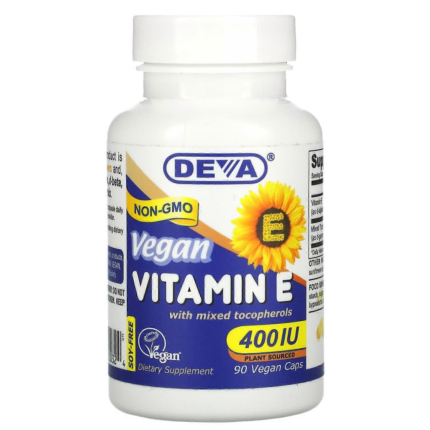 Deva, Vegan Vitamin E with Mixed Tocopherols, Soy-Free, 400 IU, 90 Vegan Caps
