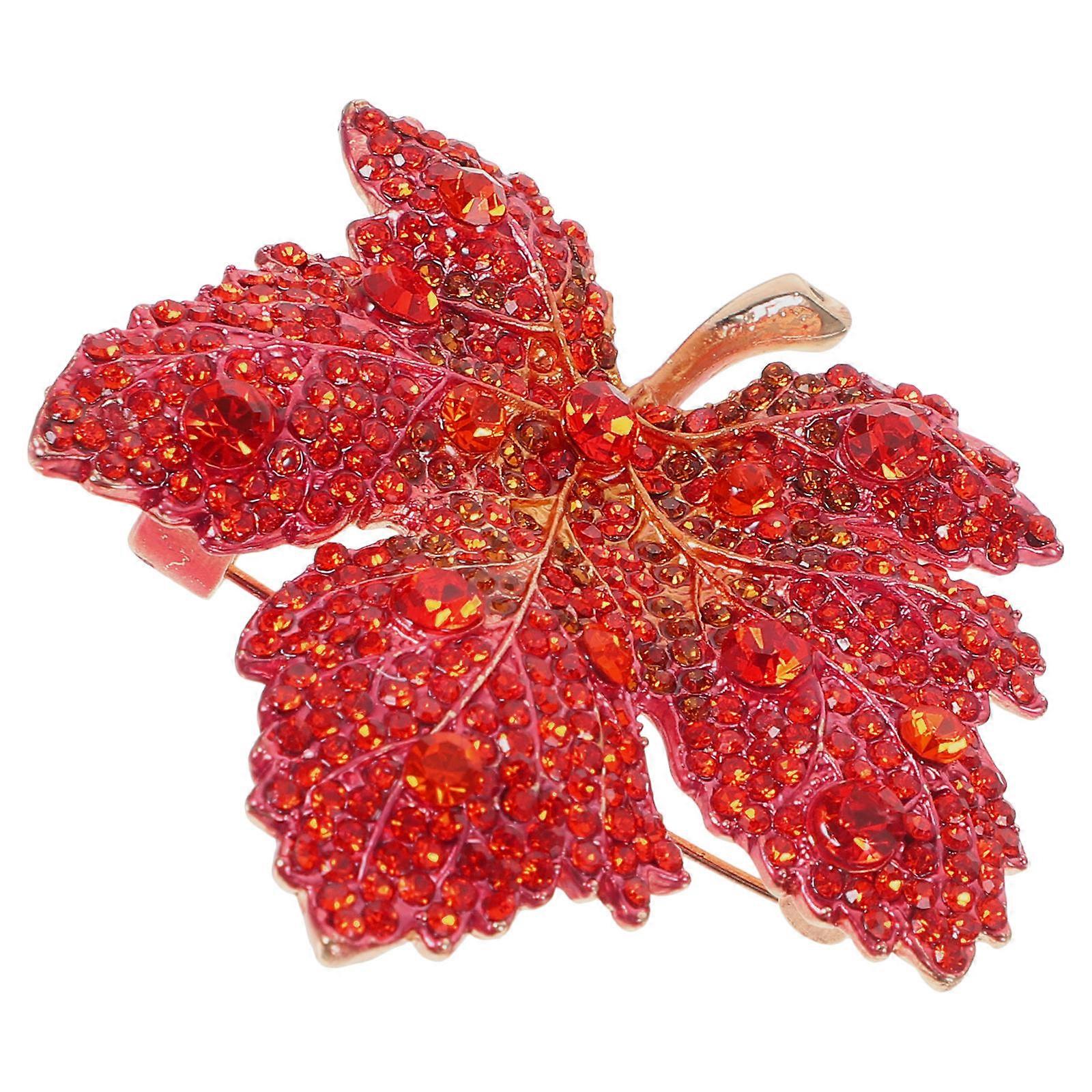 Rhinestone Maple Leaf Brooch for Clothes Decoration 2Pcs