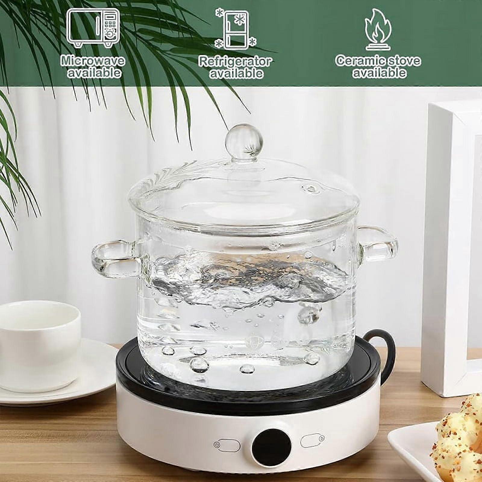 Glass Saucepan with Cover,Stovetop Cooking Pot Lid and Handle Simmer Clear Soup Pot, High Borosilicate 1400ML